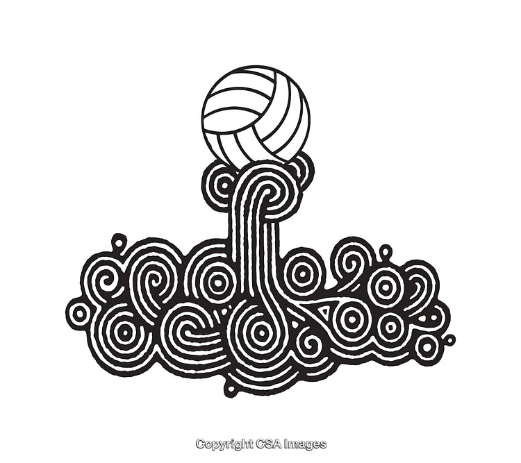 Intricate Black and White Abstract Line Art with a Volleyball