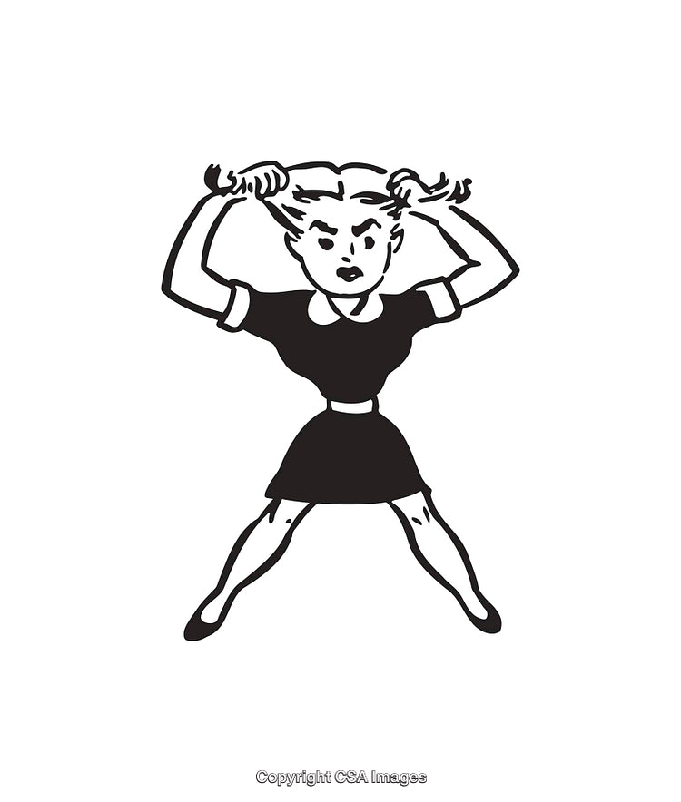 Retro Black and White Illustration of an Angry Expressive Woman
