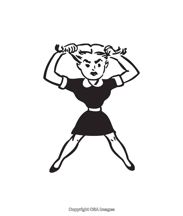 Retro Black and White Illustration of an Angry Expressive Woman