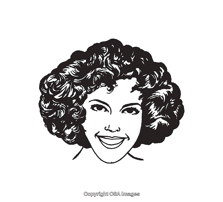 Retro Styled Black and White Line Art Smiling Woman Portrait Illustration