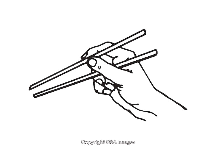 Hand Holding Chopsticks in Black and White Line Art Illustration