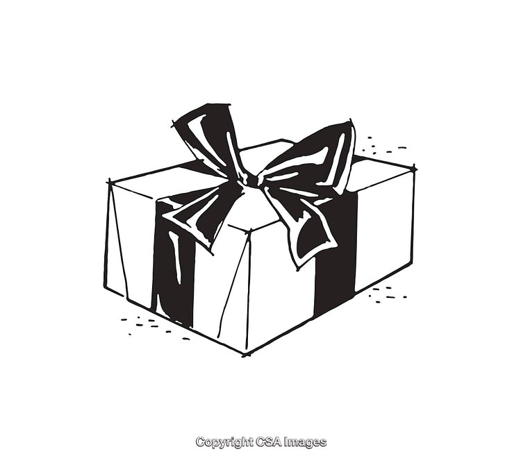 Black and White Line Art Drawing of a Wrapped Gift Box