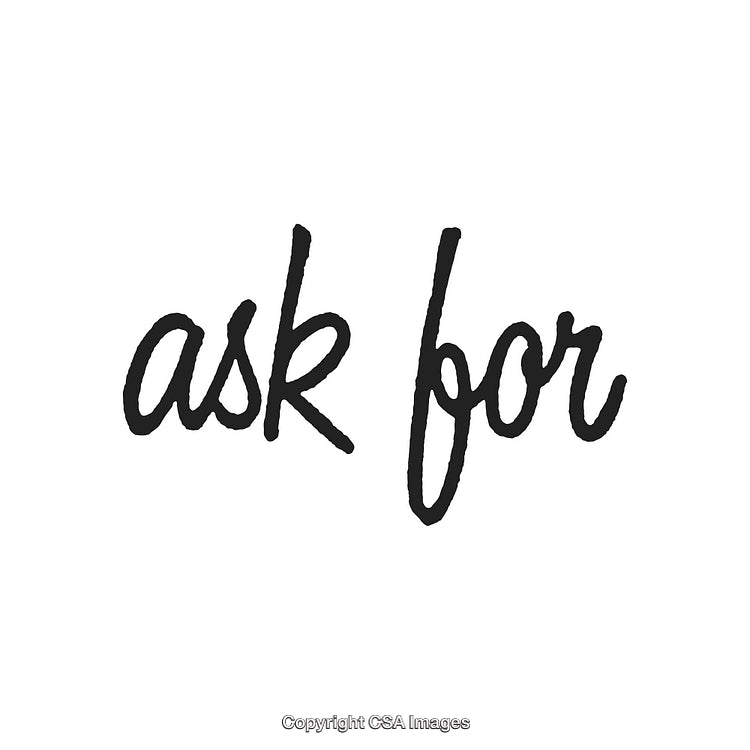 Simple Handwritten Text Inscription Displaying ‘Ask For’ on a White Background