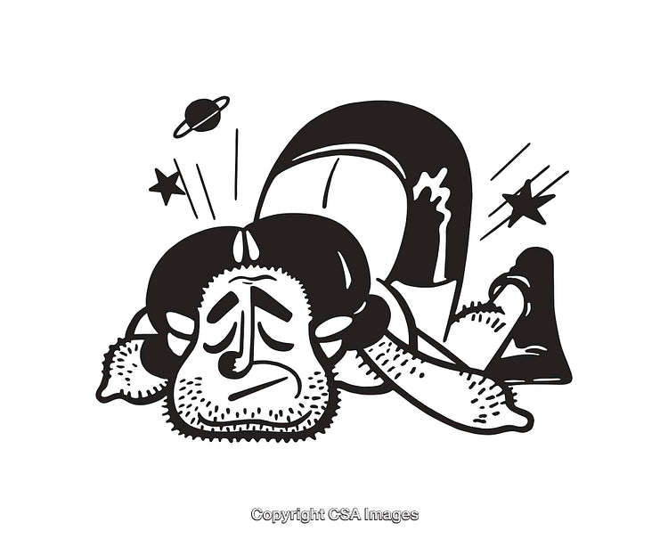 Surreal Black and White Line Art of a Pensive Character
