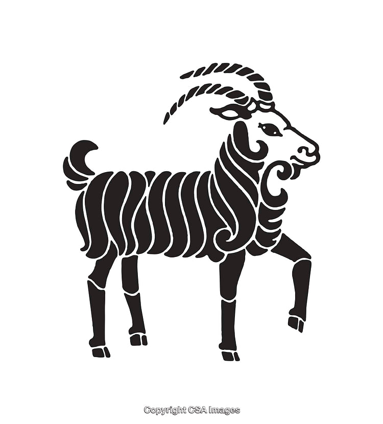 Stylized Black and White Illustration of a Standing Goat
