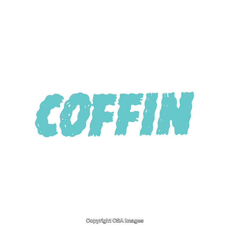 Stylized Text Graphic of the Word 'Coffin' in Bold Aquatic Blue Font