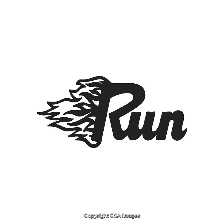 Dynamic Graphic Design Featuring 'Run' with Energetic Flame Elements