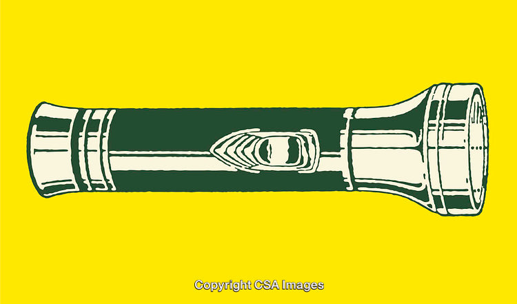 Green and Yellow Retro Flashlight Illustration in Vintage Color Line Art Style