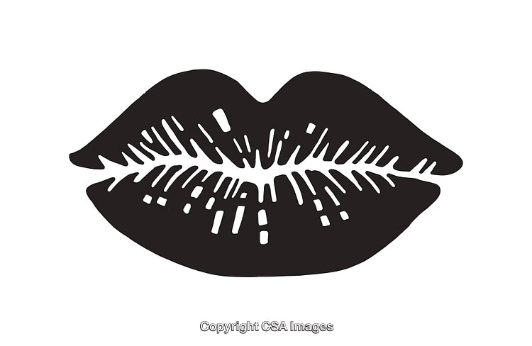 Black and White Icon of Kiss Lips in a Graphic Design Style