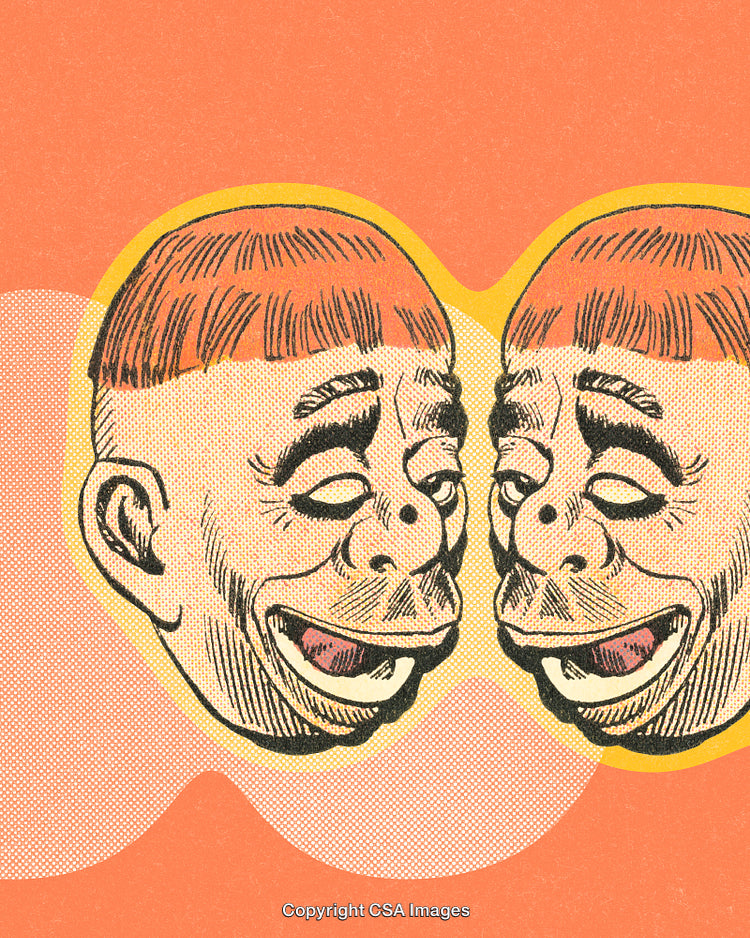 Vintage Comic Style Illustration Featuring Abstract Character Expressions and Humor
