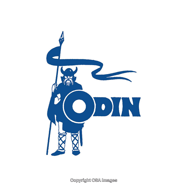 Blue Viking Odin Logo Holding a Spear with Bold Text Design