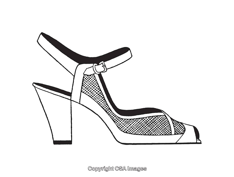 Elegant Fashion High Heel Sandal Line Art Illustration in Black and White