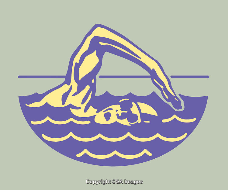 Colorful Line Art Illustration of a Swimmer in Motion Over Waves