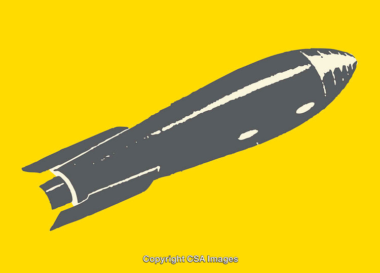 Gray Rocket Illustration on Yellow Background with Bold Style