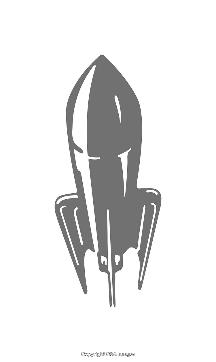 Minimalist Gray Rocket Icon Design on a White Background