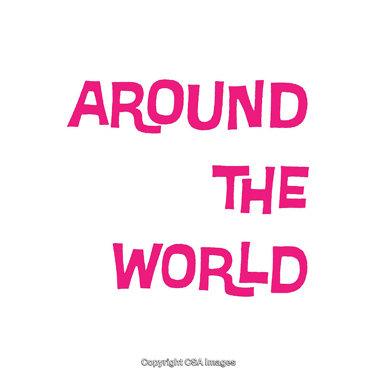 Around the World Typography in Bold Pink Letters on White Background