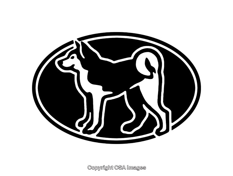 Black and White Line Art Illustration of Dog in Oval Frame