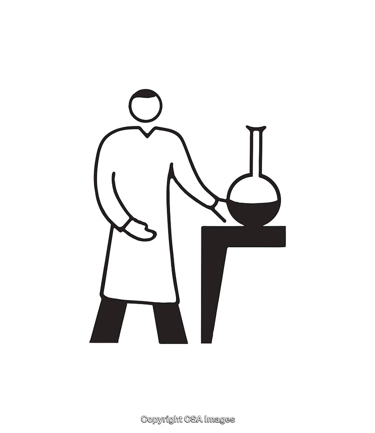 Black And White Science Icon Featuring a Scientist With Laboratory Flask