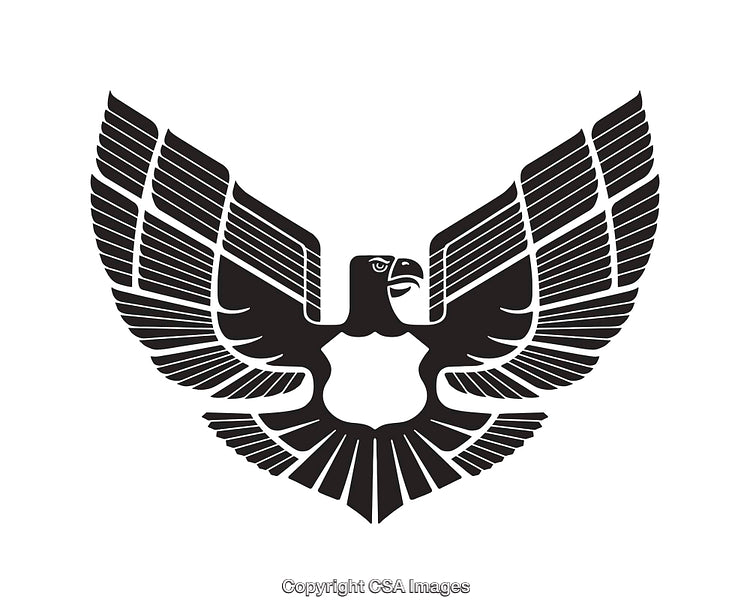 Black and White Stylized Eagle Emblem with Outstretched Wings