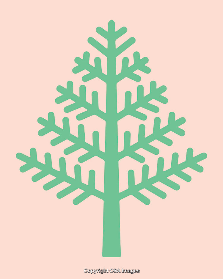 Holiday Style Green Christmas Tree Illustration on Soft Pink Background