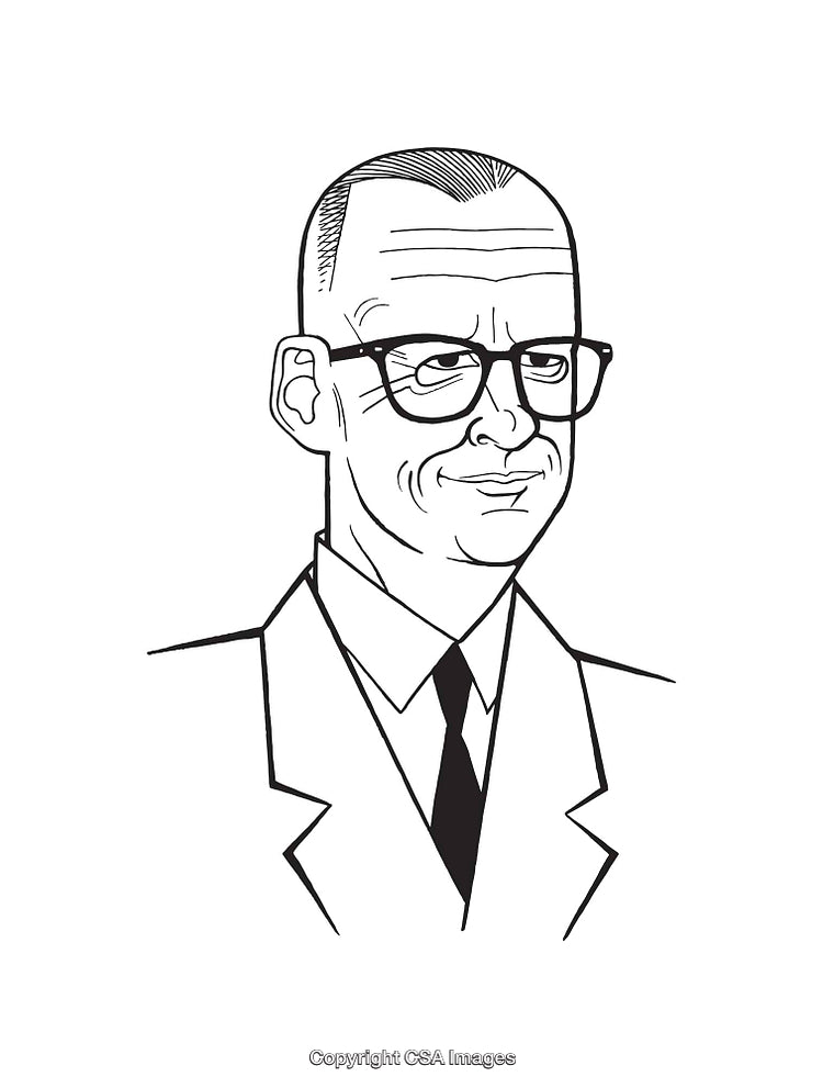 Black and White Illustration of a Distinguished Man in Glasses