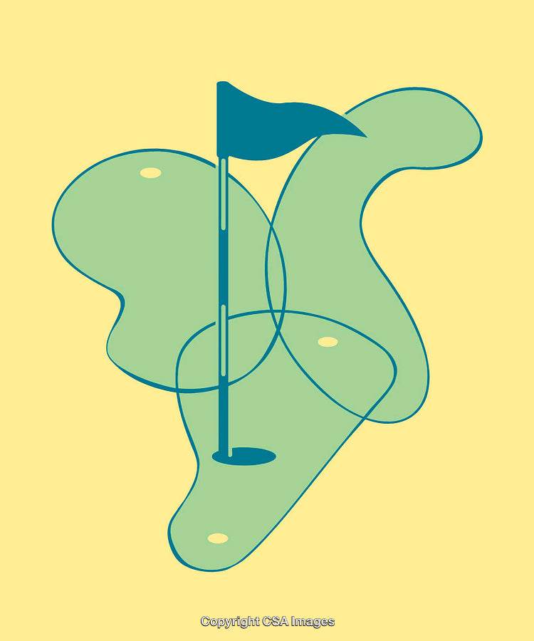 Abstract Golf Flag with Green and Yellow Background in Minimalist Style