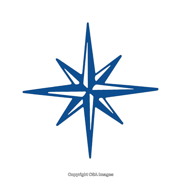Blue Eight-Spoked Compass Design Centered on White Background