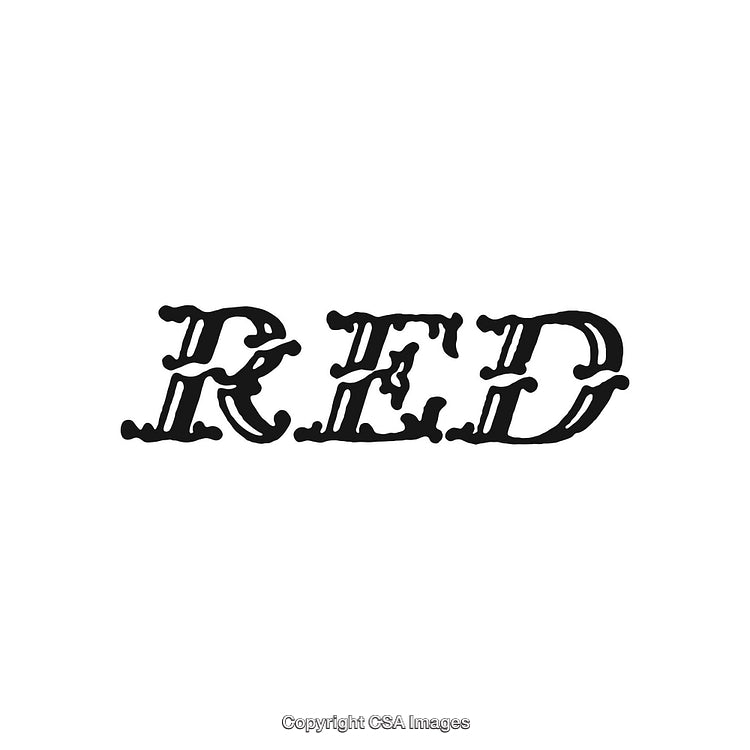 Vintage Styled Script Text Illustration Depicting the Word Red in Gothic Font