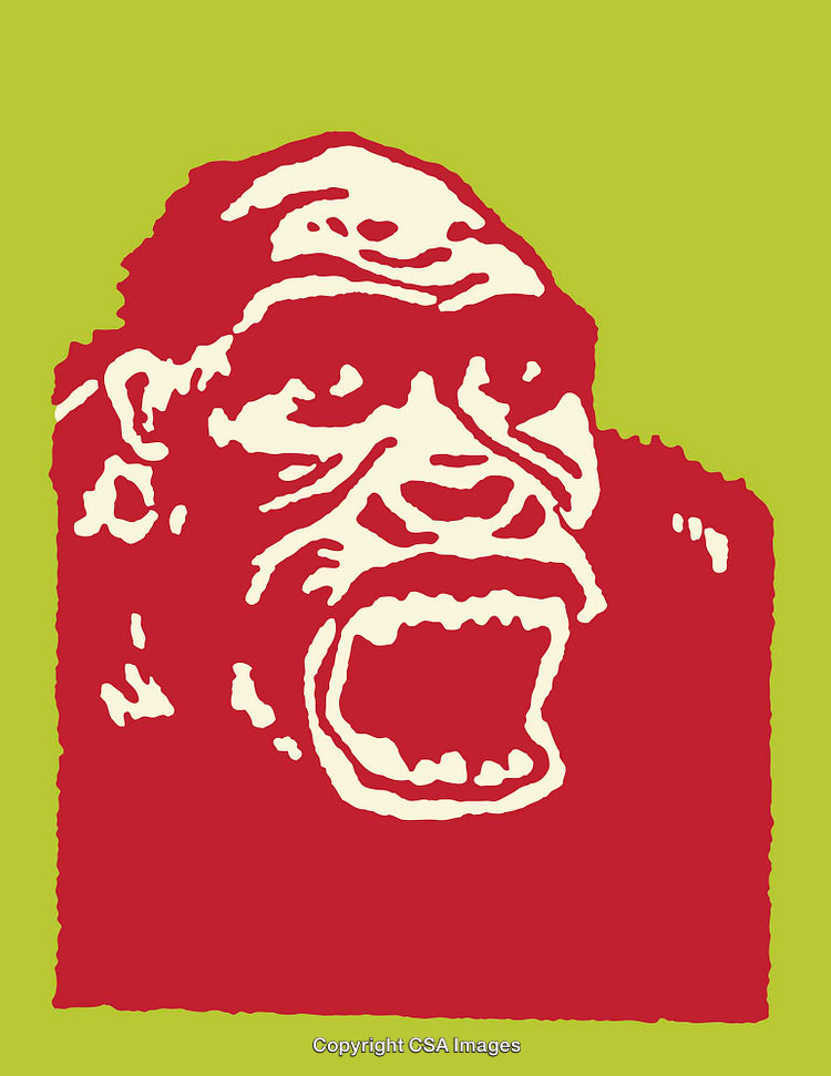 Colorful Line Art Illustration of a Screaming Ape on Vibrant Background