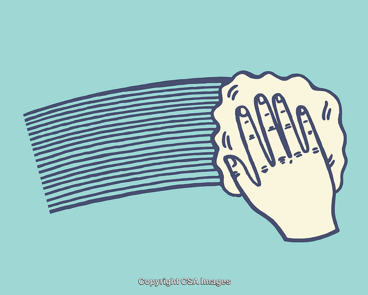 Illustration of Hand Wiping Surface with Lines on Teal Background