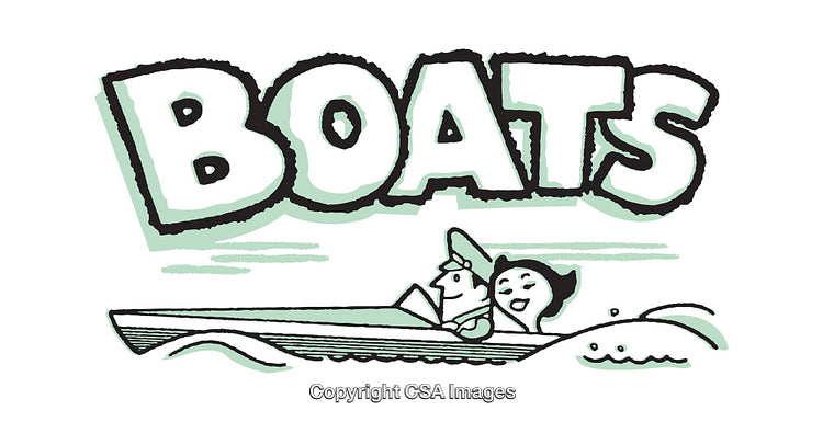 Playful Illustration of a Couple Boating with Bold Artistic Text Design