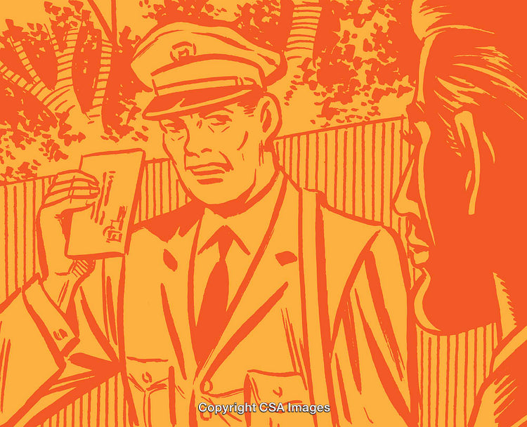 Retro Illustrated Policeman Showing Identification in Monochromatic Style