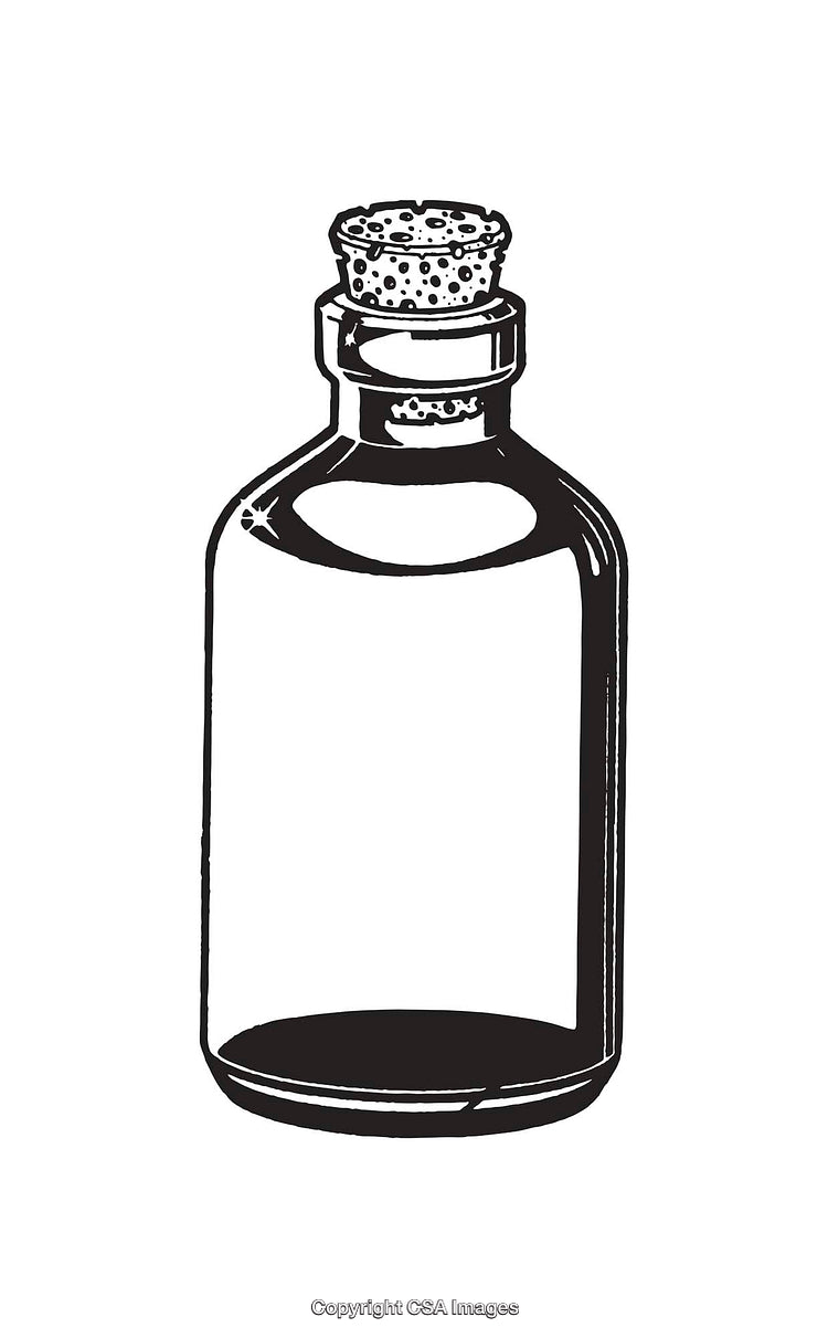 Black and White Line Art Drawing of a Bottle with a Cork