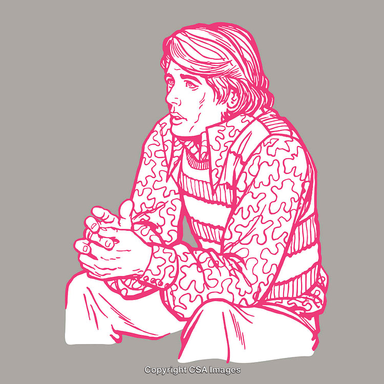 Color Line Art Illustration of a Sitting Thoughtful Individual
