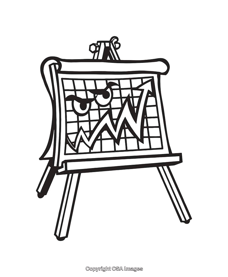 Line Art Illustration of Graph with Angry Facial Expression on Easel
