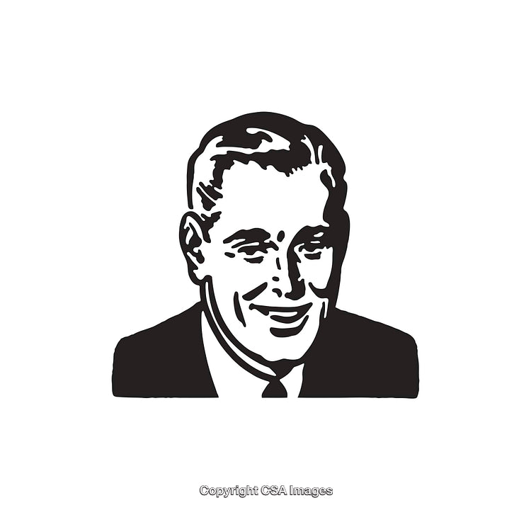 Retro Black and White Portrait Illustration of a Smiling Man