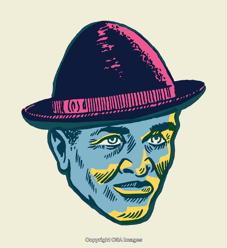 Brightly Colored Line Art Illustration of a Man Wearing a Hat