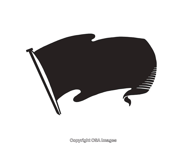 Silhouette of a Waving Flag Icon on a White Background
