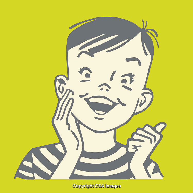 Happy Cartoon Boy in Striped Shirt with Excited Expression