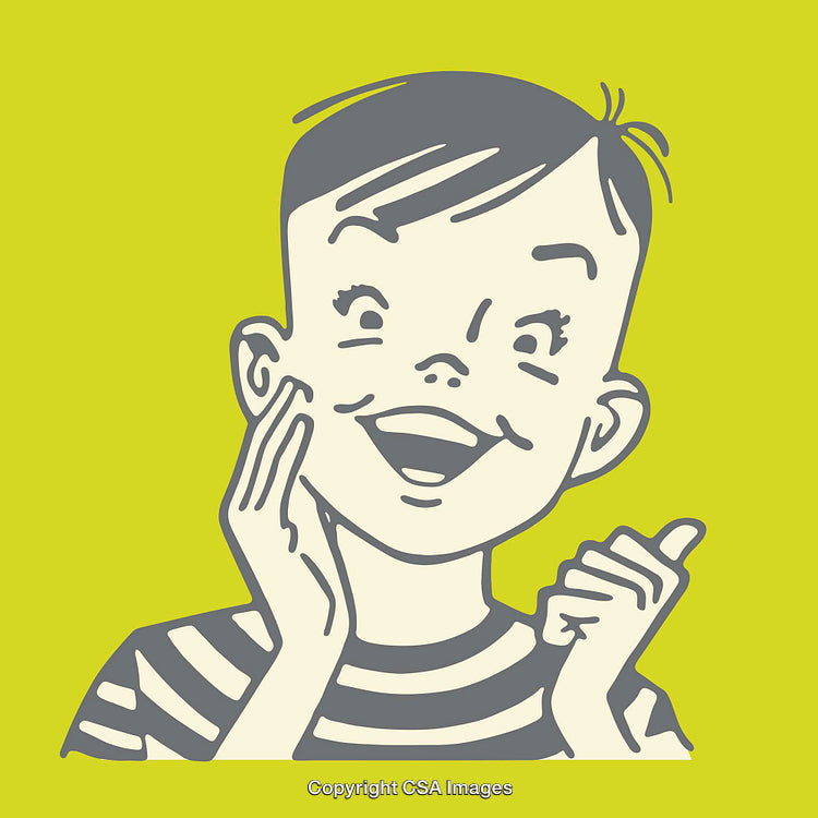 Happy Cartoon Boy in Striped Shirt with Excited Expression