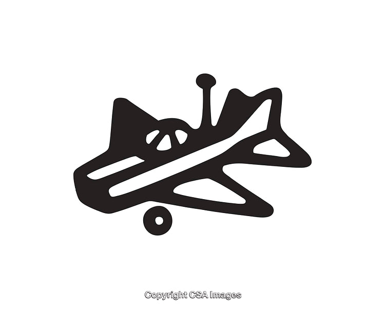 Black and White Line Art Illustration of a Classic Airplane Design