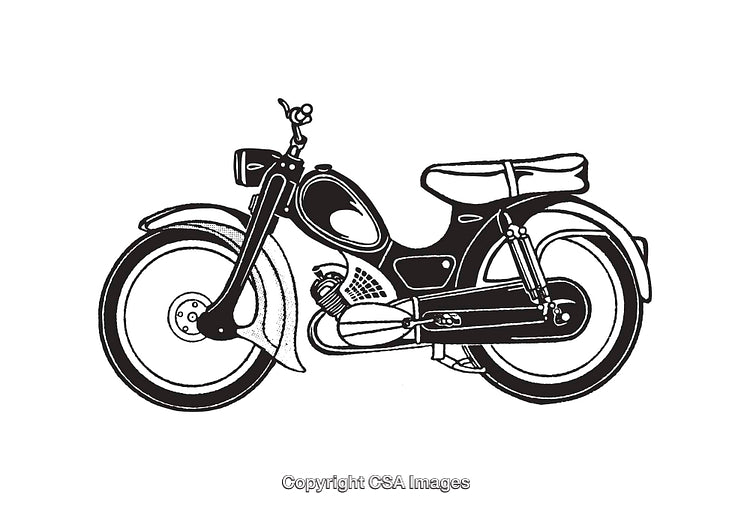 Vintage Motorcycle Black and White Line Art Illustration