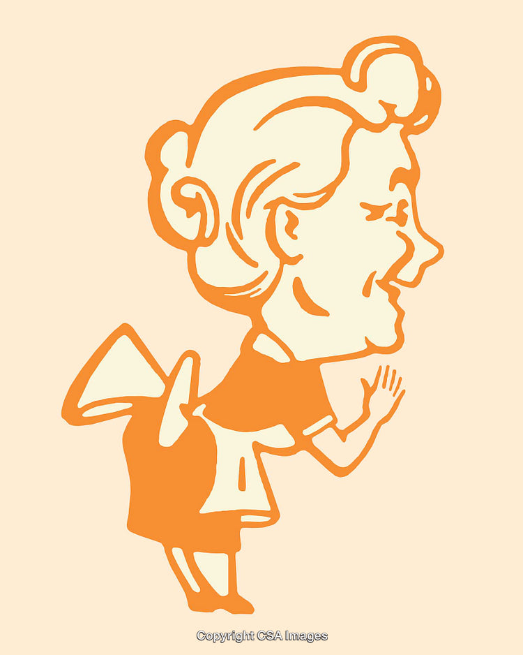 Charming Retro Woman Illustration in Vibrant Orange Tones
