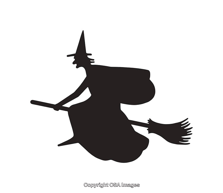 Witch Silhouette Flying on a Broomstick Art Illustration