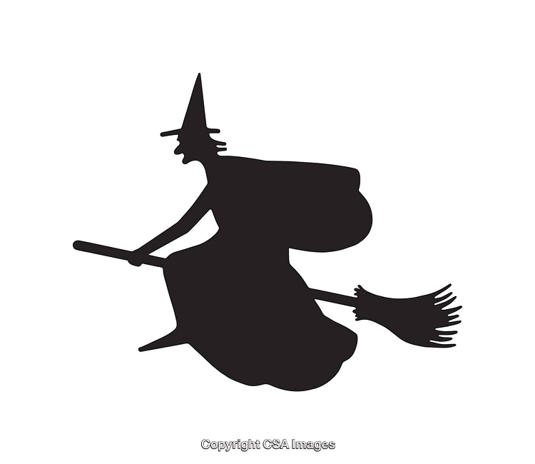 Witch Silhouette Flying on a Broomstick Art Illustration