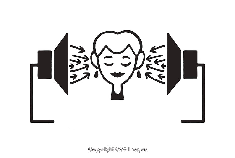 Black and White Line Art of Sound Waves and Speakers