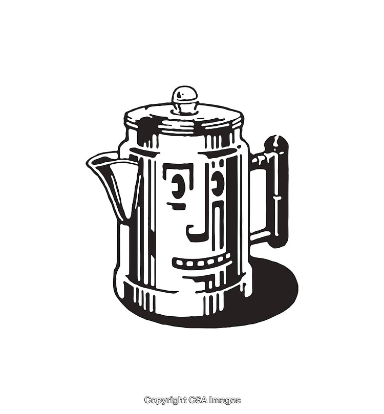 Smiling Coffee Pot Line Art Illustration in Black and White Style