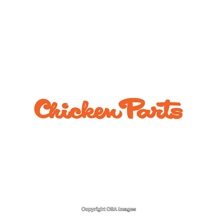 Chicken Parts Logo in Playful Orange Text on White Background
