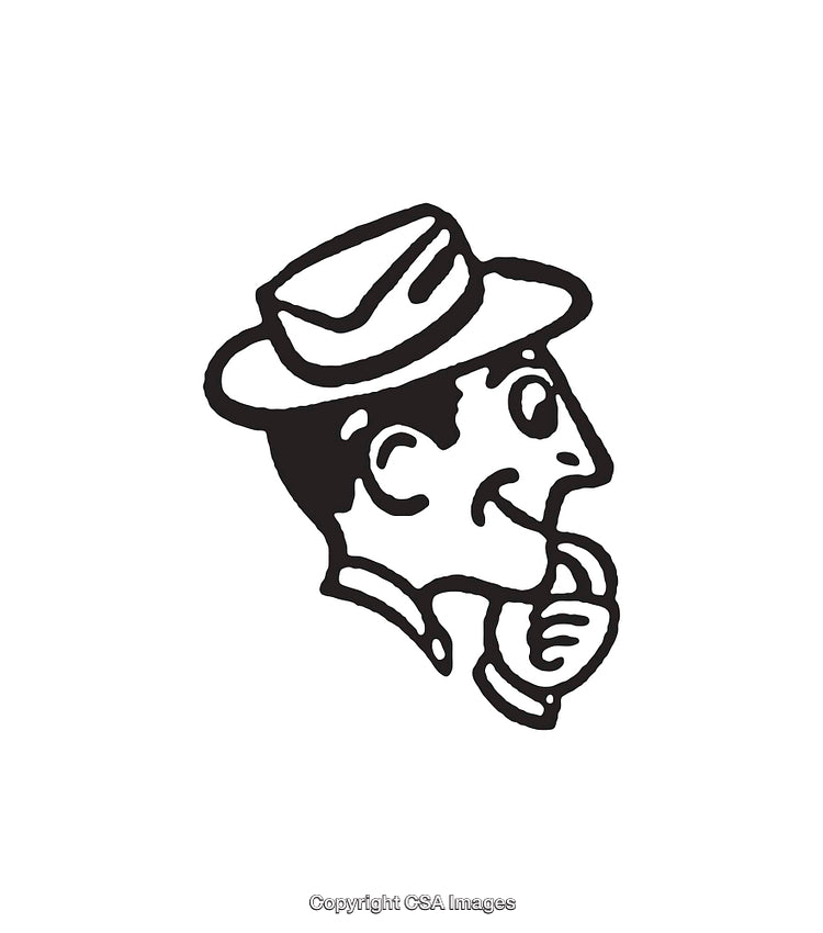 Retro Black and White Illustration of a Smiling Man Wearing a Hat