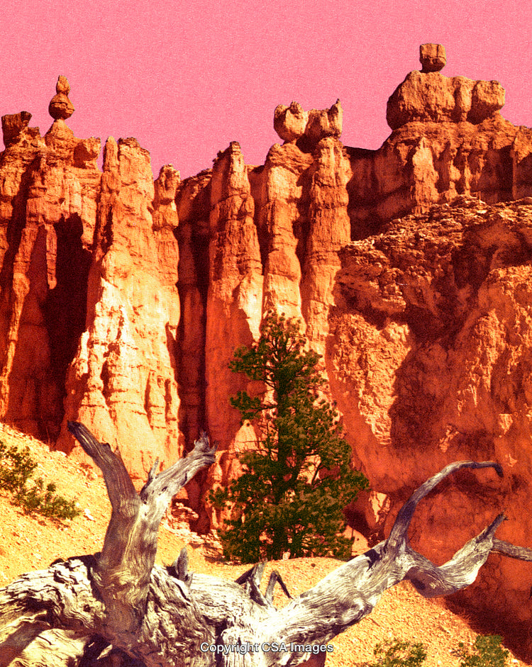 Stunning Rock Formations Under a Vibrant Pink Sky with Unique Details